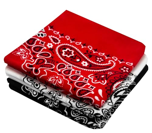 Every-ville Cotton Bandana Handkerchief for Men & Women, 3 Pack - color: Red White Black
