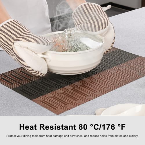 Placemats Set of 6, Vinyl Woven Heat-Resistant Place Mats - color: Black Brown, size: Set of 6
