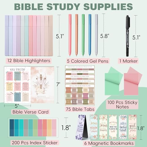 XKDOUS 42 Bible Study Supplies Journaling Kit with Bible Highlighter, Green - color: Mint Green
