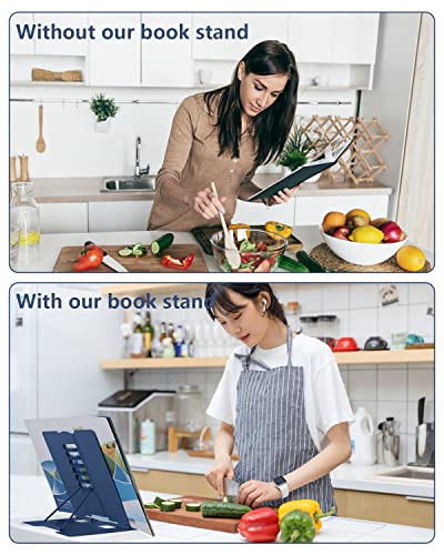 MSDADA Book Stand Metal Reading Rest Book Holder Adjustable Cookbook Documents Holder Portable Sturdy Bookstands for Recipes Textbooks with Page Clips Birthday Gifts for Girls Mom Students(Royal blue) - color: Royal Blue