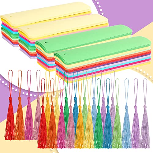 Sinmoe 240 Pcs Blank Paper Cardstock Bookmark with Tassels DIY, Solid Color