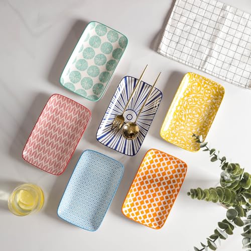 Selamica Ceramic Rectangular Salad Plates Set of 4, Small Serving Plates for Appetizers, Sushi, Fruit, Assorted Colors - color: Assorted Colors, size: 8 Inch, Set of 4