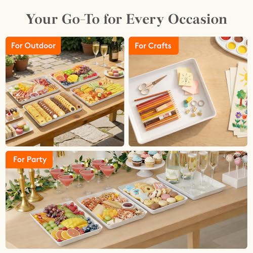 Lifewit 4-Pack Large Serving Tray, 14.5 x 9.5 Plastic Food Serving Platter - size: Large(14.5"x9.5")