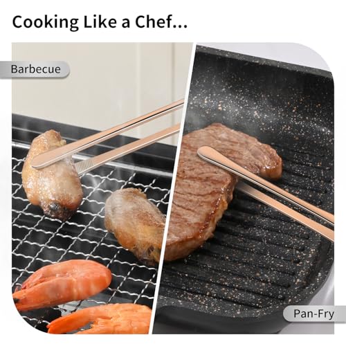 DEHOV 12 Inch Stainless Steel Kitchen Tongs For Cooking Tweezers, Rose Gold Metal Long Food Tweezers, BBQ Grilling Tongs For Spaghetti - color: Rose Gold
