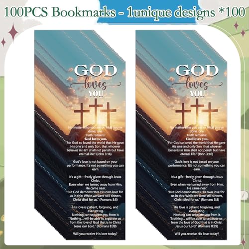 God Love You Bookmarks Gifts - Cosmisun 100 Pcs Religious Bookmark Paper Christian Bible Verse Book Marks Page Marker Favors for Women Men Office Church Book Lovers Reading Party Rewards - color: God Love You