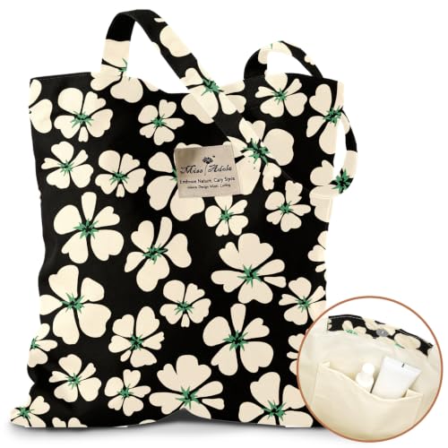 Miss Adola Aesthetic Buckle Tote Bag for Women - color: Green White Flowers