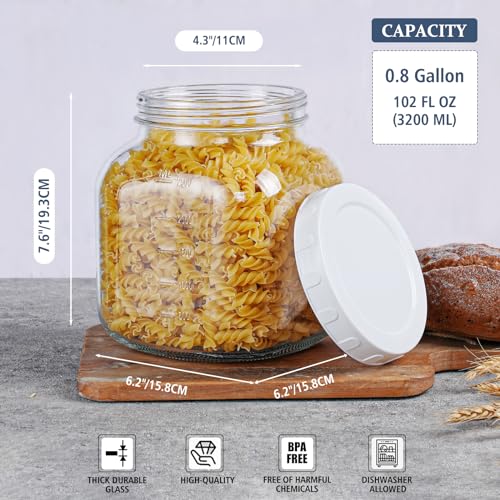 0.8Gal Glass Jar with Lid, Wide Mouth Mason Jar for Airtight Storage, 2 Pcs - size: 0.8 Gallon