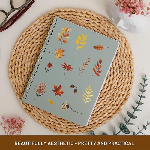 Happy Hoos® Aesthetic Spiral Notebook - 6.25" x 8.25" College Ruled Journal Notebook - Hard Cover Writing Journal for Work, School, Travel, More - Floral Notebook 8 Seasonal Designs (Fall Foliage) - color: Fall Foliage