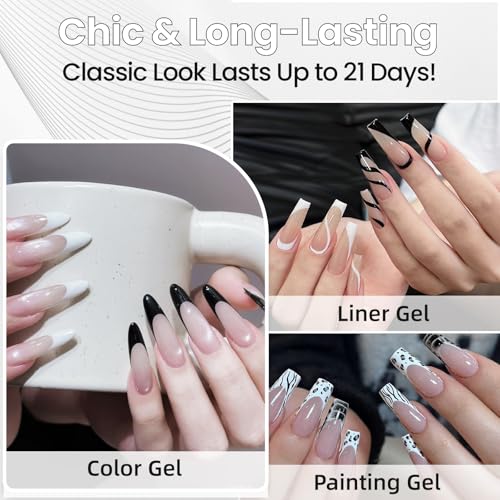 Black White Gel Nail Polish Liner Set Thin Brush for Nail Art French Tips - color: B6