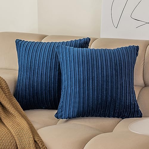 Kevin Textile Striped Corduroy 16”x16” Pillow Covers 2 Pack, Navy Blue - color: Navy Blue, size: 16" x 16" (Pack of 2)