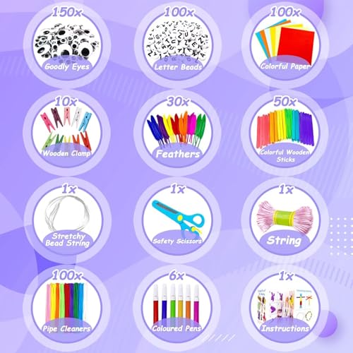 3000 Arts and Crafts Supplies for Kids Craft Kit All in 3 Layered Craft Box with Pipe Cleaners Crafts for Kids Age 4-6, 6-8, 8-12 DIY School Supplies Materials Set Toys Gifts for Girls Boys, Purple - color: purple