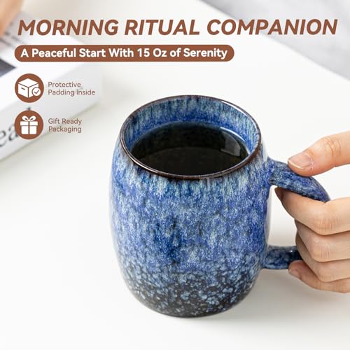 Starry Night Ceramic Mug, 15oz Reactive Glaze Mug, Gift for Book Lovers - color: 14OZ - Starry Night · WONDER