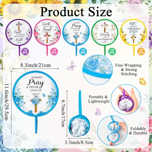R HORSE 50Pcs Christian Church Fans Bulk Cross Bible Folding Handheld Fan - color: Cross