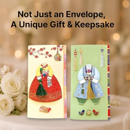 Korean Traditional Money Envelopes – Hanbok & Jogakbo Cash Gift Holders with Tassel (Royal Sky) - color: Royal Sky