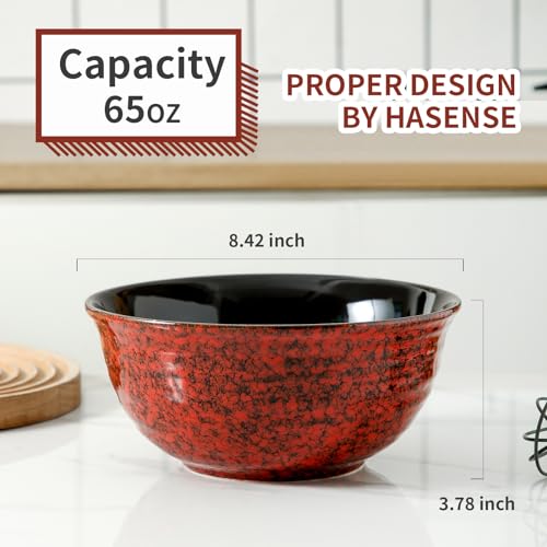 Hasense Ceramic Salad Bowl, 60 Ounces Large Serving Bowls, 8.5 Inch Soup Bowls Set of 2, Pasta Bowls for Ramen, Pho, Fruit, Housewarming, Wedding Gifts, Microwave Dishwasher Safe, Red - color: Red, size: 65 Ounce