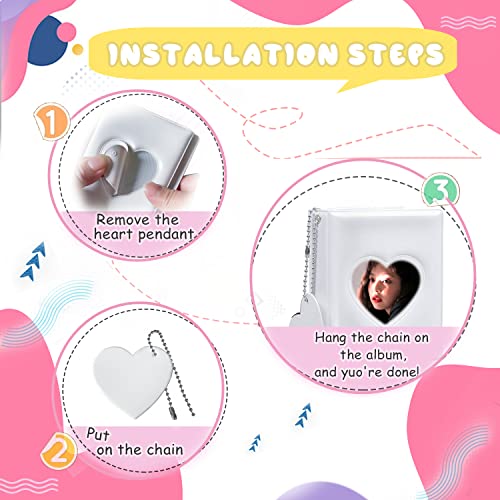 3 Inch Kpop Photocard Holder Book, Mini Photo Kpop Album Kpop Photocard Binder, Love Heart Hollow Kpop Photocard Binder Collector Book 32 Pockets Portable Photo Card Holder with Love Heart Pendant - color: White