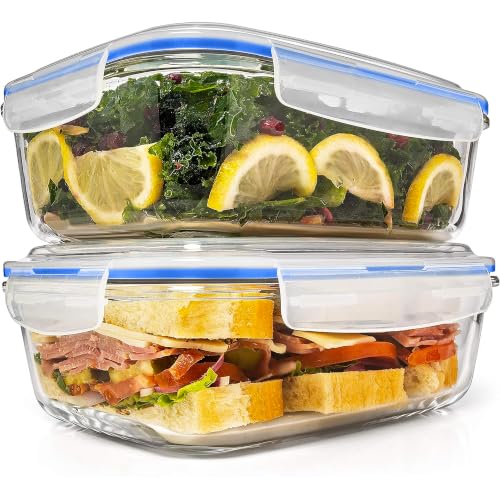 Razab 6.5 Cups / 52 Oz 4 Piece (2 Containers + 2 Lids) Glass Food Storage Containers Set with Airtight Locking Lids - For Storing, Baking & Serving BPA Free, Leakproof - Microwave, Freezer & Oven Safe - color: Blue