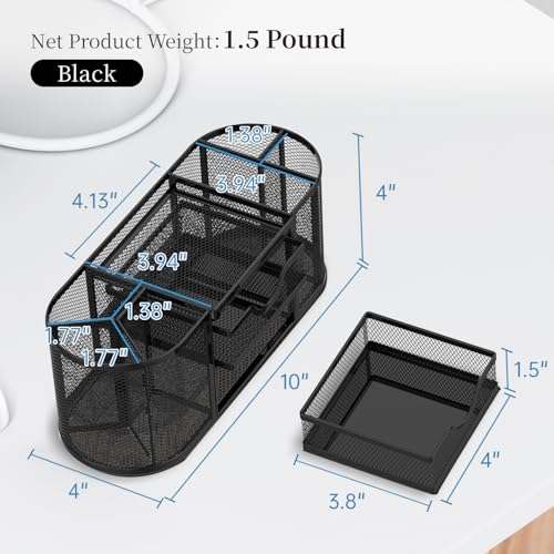SUPEASY Mesh Desk Organizer, Pen Holder for Desk with 2 Drawers, Black - color: Obsidian Black