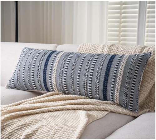 Cethom Boho Lumbar Pillow Covers 14x36 Long, Farmhouse Decorative Couch Pillow Cases, Navy Blue Accent Pillows of Bed, Sofa Bedroom Living Room Home Decor Cushion Cover, Pack of 1 - color: Navy Blue, size: 36" x 14" (Pack of 1)