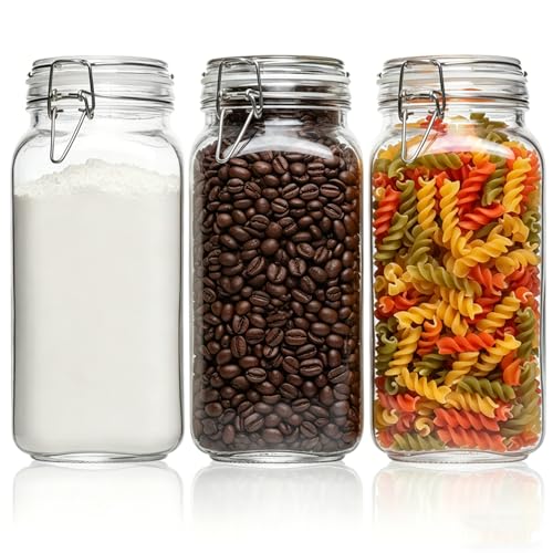 ComSaf Large Square Glass Jars with Airtight Lids 78 oz 3 Pack Wide Mouth - size: 78 fl oz x 3