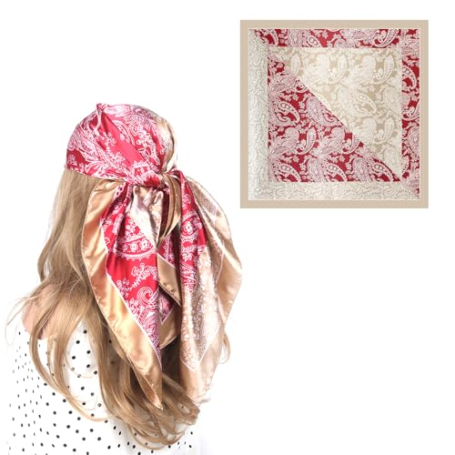 35 Inches Silk Head Scarf-Satin Hair Scarves Silk Bandana Scarf Headscarf for Women's Fashion Scarves - color: Brownish Pink-spliced Cashews