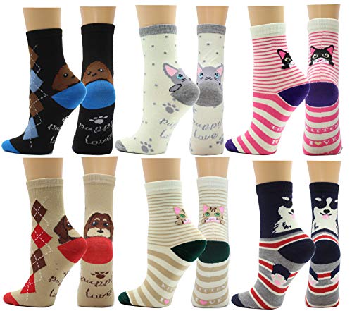 Frenchic 12/24/48 Pairs Pack Women's Colorful Patterned Cute Funny Casual Fashion Crew Socks - color: Cats & Dogs