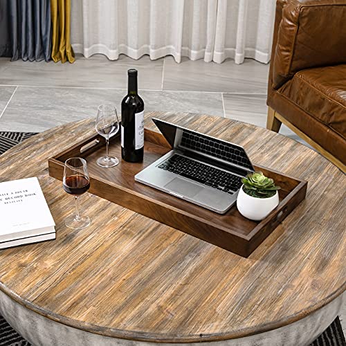 28"x15" XL Handmade Black Walnut Wood Ottoman Tray with Handle - size: 28" x 15" x 2.4"