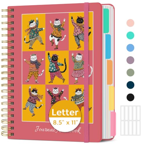 Taja Cute Large Spiral Lined Notebook for Work with 5 Removable Dividers - color: Z - Merry Whiskers