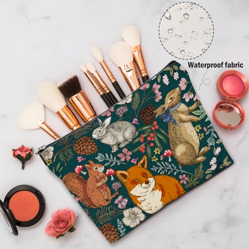 Vintage Forest Animal Makeup Bag, Botanical Cosmetic Bag Travel Pouch - color: Multicolor 0147