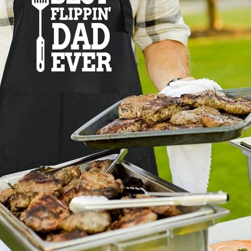 Rosoz Funny BBQ Black Chef Aprons for Men Adjustable Kitchen Cooking Aprons - color: Best Flippin'dad Ever