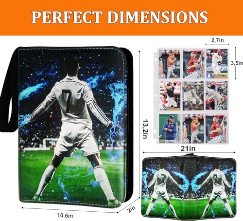 Soccer Card Binder 900 Pockets, 50 Sleeves Large Soccer Binder 3 Ring Zipper Trading Cards Holder 9 Pocket, Sport Card Collection Folder Book Storage Organizer, Album Case Protector Collector Gift - color: Magic-Green, size: 900 Pockets