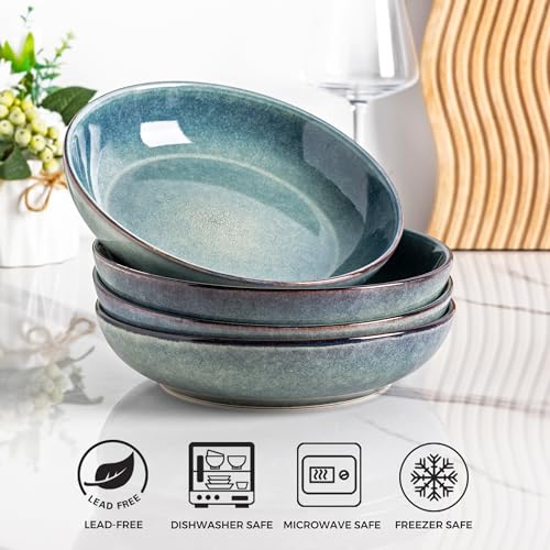 AmorArc 8.5’’ Ceramic Pasta Bowls Set of 6, 36oz Large Stoneware Bowls Set - color: Ceylon Blue, size: Set of 6
