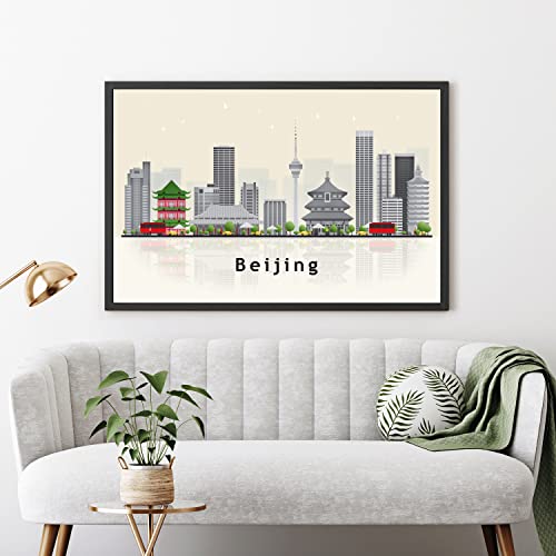 Pera Print Beijing Poster, China Illustration Skyline City Poster, Modern Skyline Beijing Poster, Cityscape and Landmark Print, Home-Office Wall Art Decoration - 16x20 Inches - color: Beijing - China, size: 20"L x 16"W