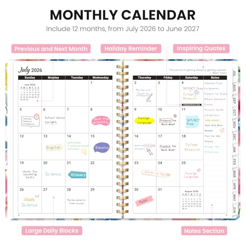 ZOTIA Planner 2026-2027 Jul 2026-Jun 2027 Academic Monthly & Weekly Planner - color: G-Bloom Floral, size: 6.3" x 8.5"