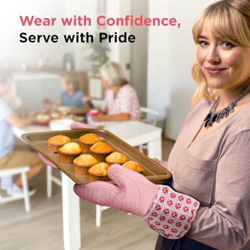 Kitchen Mama UltraShield Silicone Oven Mitts, Gem-Red - color: Gem-red