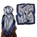 35 Inches Silk Head Scarf-Satin Hair Scarves Silk Bandana Scarf Headscarf for Women's Fashion Scarves - color: Paisley - Navy Blue