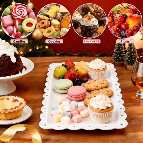 4 Pack Plastic Serving Tray for Party, 14.5 x 9.4 Inch Heavy Duty Platters for Party Buffet Wedding - color: White