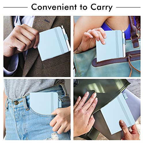 feela 6 Pack Pocket Small Notebooks Bulk, Mini Cute Memo Notepads Hardcover College Ruled Lined Journals with Pen Holder for Women Girls Office School, with 6 Black Pens, 3.5”x 5.5”, A6, Light Blue - color: A6 6 Light Blue