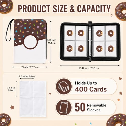 4 Pocket Card Binder 400 Card Holder Album, Choco Donut Trading Cards Holder Zipper Binder for Girl Teen Collection (Choco Donut, 400 Pocket) - color: Choco Donut, size: 400 Pocket