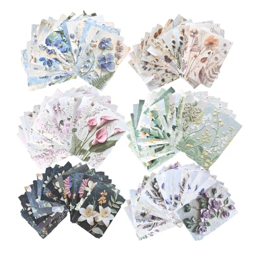 138Pcs Textured Scrapbook Kit, 6 Pack Embossed Vintage Plant Flower Craft Supplies, Multipurpose DIY for Junk Journal, Collage, Card Making & Art Background - color: Multicolor 15