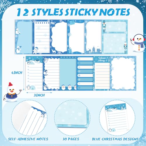 Dispowreath 24 Pcs Winter Sticky Notes with Pens Blue Snowflake Themed Gift - style: Blue Xmas