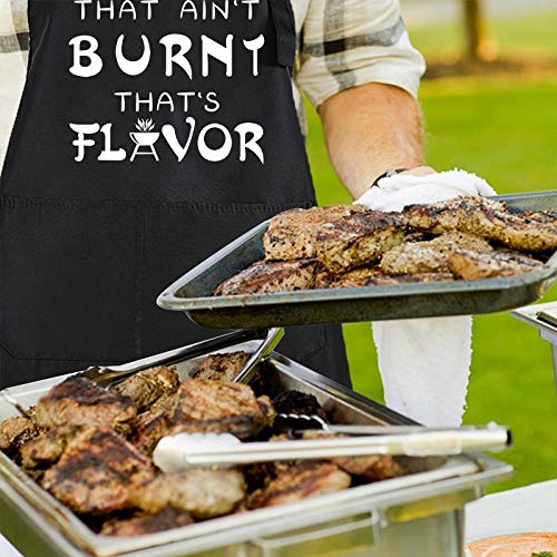 Rosoz Funny BBQ Black Chef Aprons for Men, Adjustable Kitchen Cooking Aprons - color: That Ain't Burnt That's Flavor