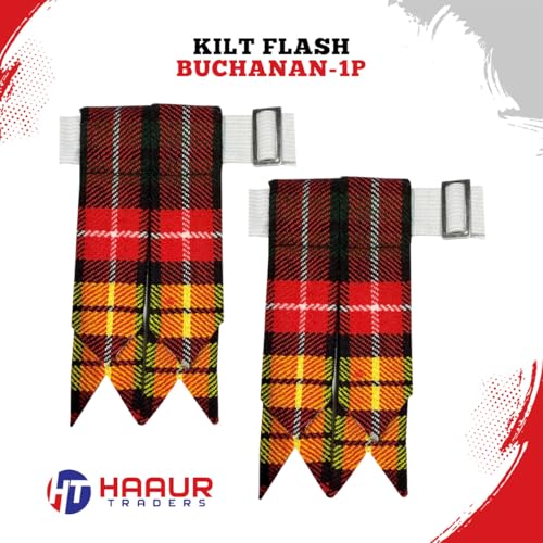 Men's Men's Tartans Kilt Flashes with Heavy Buckle Elastic Adjusters Fit - color: Buchanan-1p