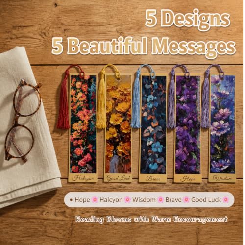 5Pcs Printed Paper Floral Vintage Oil Painting Book Marks with Tassels - color: Set B