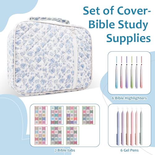 Bible Cover Case For Women,Large Bible Bag with Study Supplies,Quilted Bible Carrying Case for Girls,Portable Bible Case with Highlighter, Pens,Tabs,Bible Study Gifts for Women - size: Style B
