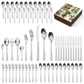 Silverware Set with Serving Utensils, 65 Piece Flatware Set, 18/10 Steel - color: Silver, size: 65-Piece