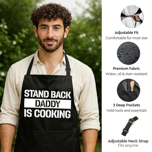 Funny Black Grill Apron with Pockets for Man,Dad,Husband,Father in Law,Chef Daddy Grilling Apron BBQ Cooking Gifts - color: Daddy Apron-1