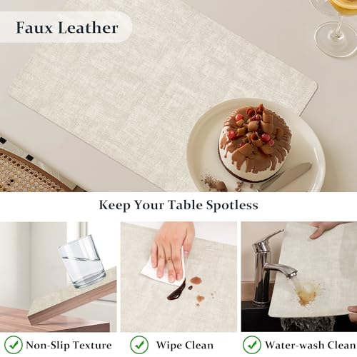 FROMHEART Faux Leather PU Placemats Set of 4 (Beige,11.8" x 17") - color: Beige, size: Set of 4