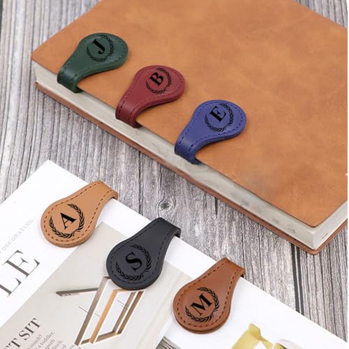 Personalized Magnetic Leather Bookmark, 26 Letters Book Mark Customized Initial Book Hoder Markers Cute Accessories Meaningful Gift for Wonmen Teachers, Book Lovers (U, Black) - color: Black, size: U