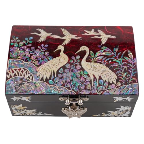 February Mountain Mother of Pearl Small Jewelry Ring Box - Gifts for best friends women, Thank you gifts, mom birthday gifts, Friendship Women Gifts Trinkets Keepsake Treasure box (Red_Crane) - color: Red_Crane